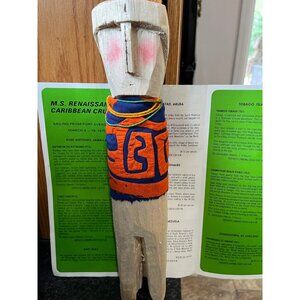 1970’s Wooden Kuna Doll San Blas Islands Panama Handcrafted Hand Stitched Mola